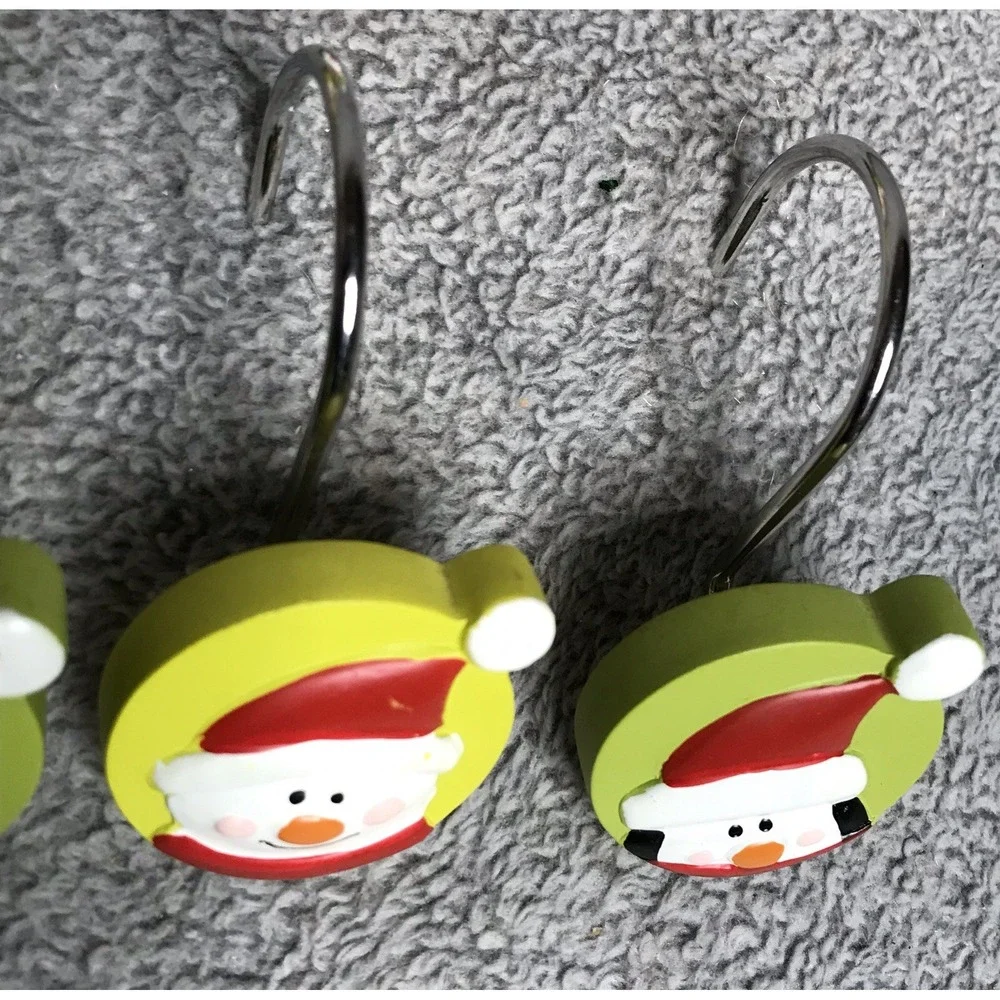 Set of 12 Santa Claus Penguin Christmas Holiday Shower Curtain‎ Hooks